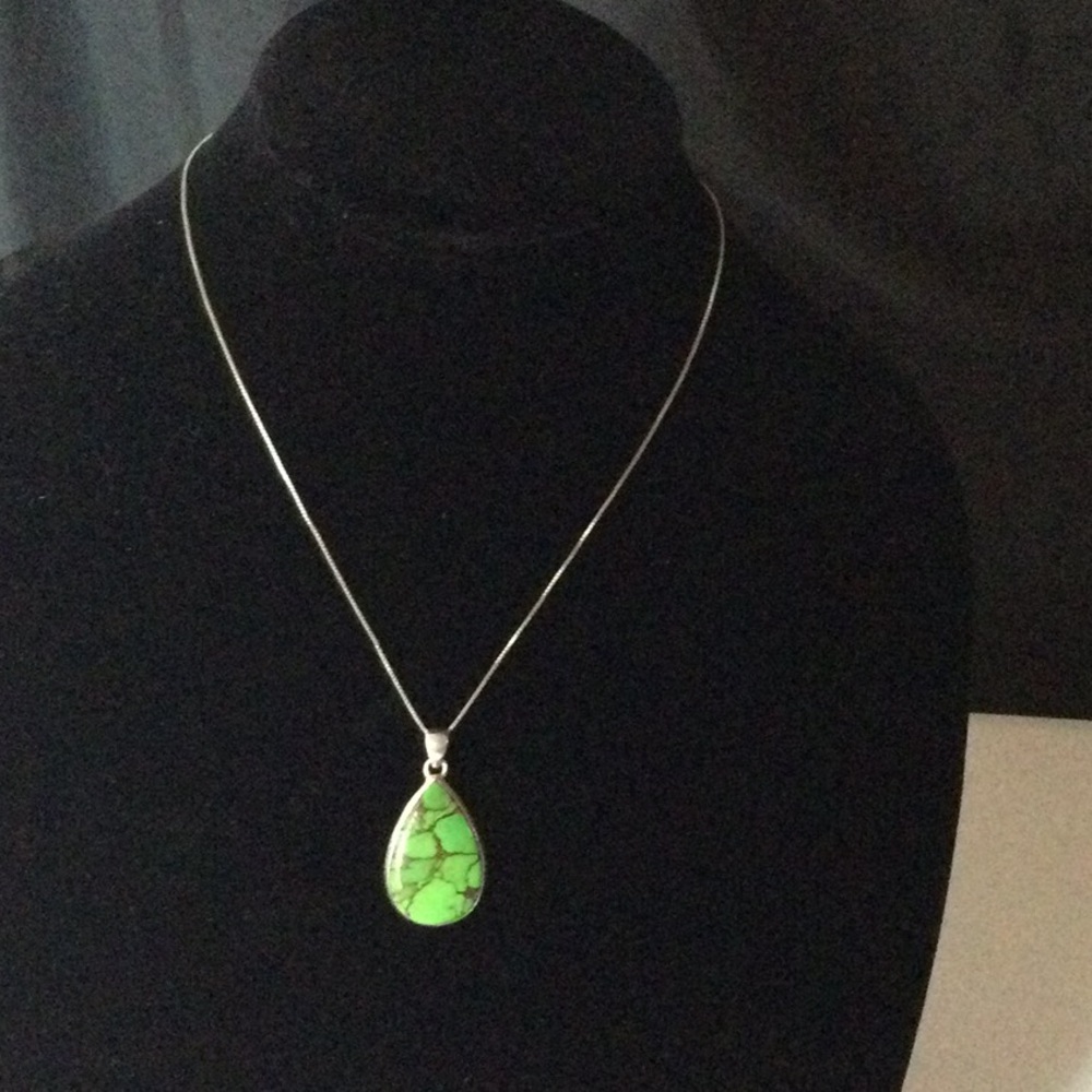 Sterling Silver Necklace with Green Pendant